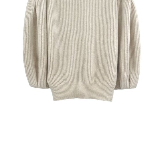 G. Label by GOOP Foster Ribbed Puff Sleeve Cardigan Sweater Ivory Merino Wool - Picture 9 of 11